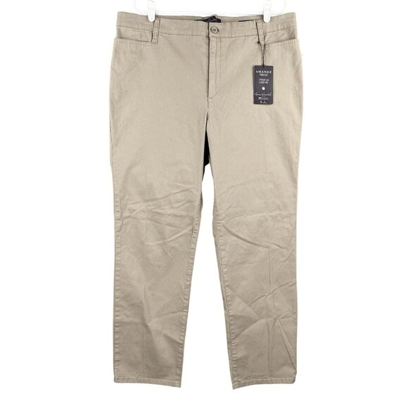 NWT Gloria Vanderbilt Womens Stretch Trouser Pants 16W Amanda Khaki Straight Leg - Picture 1 of 11
